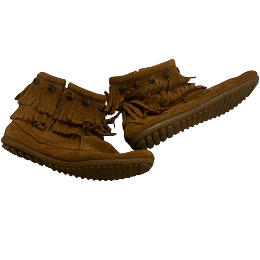 Minnetonka 692 Brown Suede Double Fringe Side Zip‎ Ankle Boots 7 Western Boho